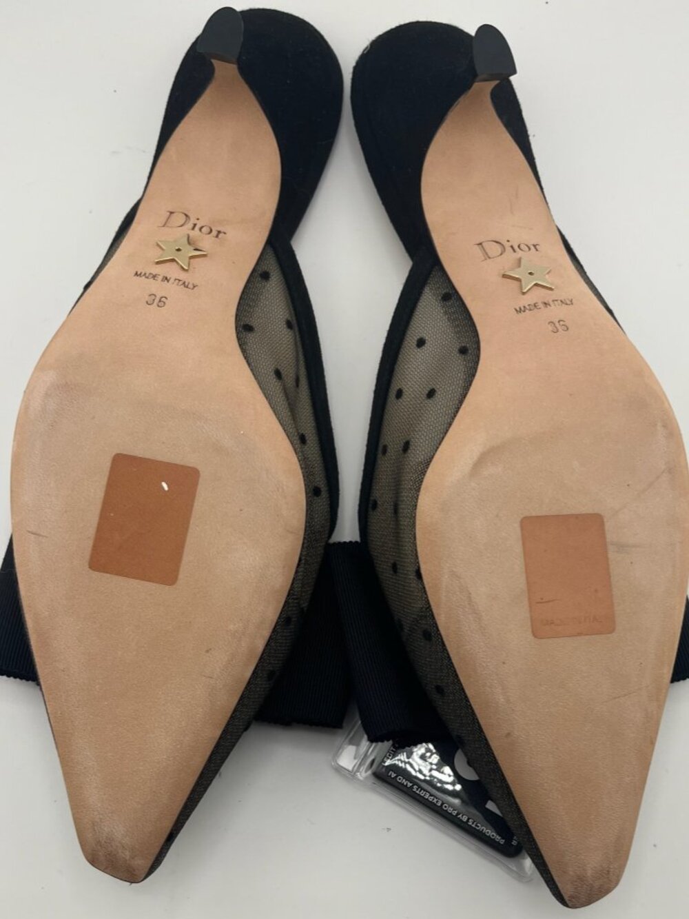 #S46 Christian Dior Polka‑Dot Mesh Bow Mule Heels (Retail $1,680 CAD) Black - Picture 7 of 8